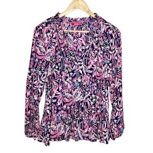Lilly Pulitzer Savanna Top Swing Of Things Womens Small Pink Navy Preppy Resort